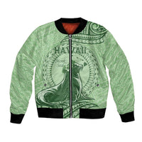 Personalised Hawaii Monk Seal Bomber Jacket Polynesian Tattoo With Tropical Flowers - Green Pastel LT14 Unisex Green - Polynesian Pride