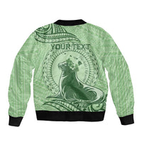 Personalised Hawaii Monk Seal Bomber Jacket Polynesian Tattoo With Tropical Flowers - Green Pastel LT14 - Polynesian Pride