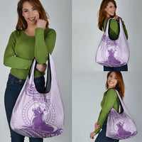 Personalised Hawaii Monk Seal Grocery Bag Polynesian Tattoo With Tropical Flowers - Purple Pastel