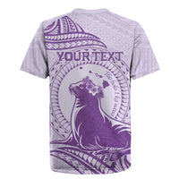 Personalised Hawaii Monk Seal Rugby Jersey Polynesian Tattoo With Tropical Flowers - Purple Pastel