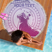 Personalised Hawaii Monk Seal Beach Blanket Polynesian Tattoo With Tropical Flowers - Purple Gradient