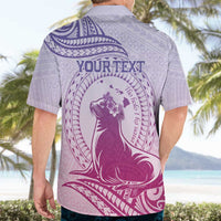 Personalised Hawaii Monk Seal Hawaiian Shirt Polynesian Tattoo With Tropical Flowers - Purple Gradient
