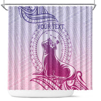 Personalised Hawaii Monk Seal Shower Curtain Polynesian Tattoo With Tropical Flowers - Purple Gradient