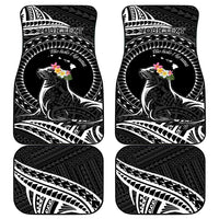 Personalised Hawaii Monk Seal Car Mats Polynesian Tattoo With Tropical Flowers - Black