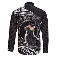Personalised Hawaii Monk Seal Family Matching Puletasi and Hawaiian Shirt Polynesian Tattoo With Tropical Flowers - Black LT14 - Polynesian Pride