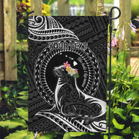 Personalised Hawaii Monk Seal Garden Flag Polynesian Tattoo With Tropical Flowers - Black