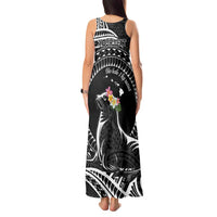 Personalised Hawaii Monk Seal Tank Maxi Dress Polynesian Tattoo With Tropical Flowers - Black