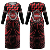 Aotearoa Ngapuhi Personalised Couples Matching Long Sleeve Bodycon Dress and Hawaiian Shirt Maori Iwi Poutama Puhoro Tattoo