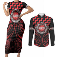 Aotearoa Ngapuhi Personalised Couples Matching Short Sleeve Bodycon Dress and Long Sleeve Button Shirt Maori Iwi Poutama Puhoro Tattoo