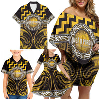 Aotearoa Ngati Porou Personalised Family Matching Off Shoulder Short Dress and Hawaiian Shirt Maori Iwi Poutama Puhoro Tattoo