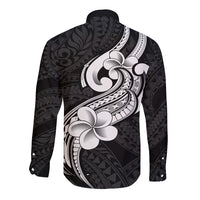 Polynesia Long Sleeve Button Shirt Plumeria With Tribal Pattern Black Vibes LT14 - Polynesian Pride