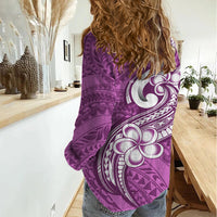 Polynesia Women Casual Shirt Plumeria With Tribal Pattern Pink Pastel Vibes LT14 - Polynesian Pride