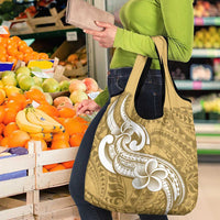 Polynesia Grocery Bag Plumeria With Tribal Pattern Yellow Pastel