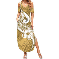 Polynesia Summer Maxi Dress Plumeria With Tribal Pattern Yellow Pastel Vibes LT14 Women Yellow - Polynesian Pride