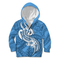 Polynesia Kid Hoodie Plumeria With Tribal Pattern Blue Pastel Vibes LT14 Zip Hoodie Blue - Polynesian Pride