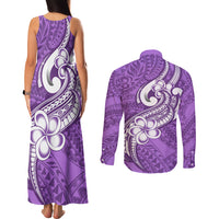Polynesia Couples Matching Tank Maxi Dress and Long Sleeve Button Shirts Plumeria With Tribal Pattern Purple Pastel Vibes LT14 - Polynesian Pride