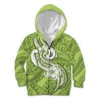 Polynesia Kid Hoodie Plumeria With Tribal Pattern Green Pastel Vibes LT14 Zip Hoodie Green - Polynesian Pride