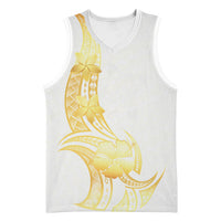 Polynesia White Sunday Basketball Jersey Polynesian Tattoo Plumeria Hibiscus Gold