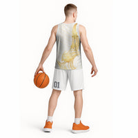 Polynesia White Sunday Basketball Jersey Polynesian Tattoo Plumeria Hibiscus Gold
