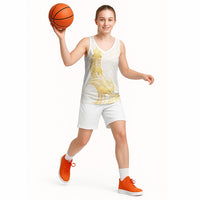 Polynesia White Sunday Basketball Jersey Polynesian Tattoo Plumeria Hibiscus Gold