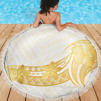 Polynesia White Sunday Beach Blanket Polynesian Tattoo Plumeria Hibiscus Gold