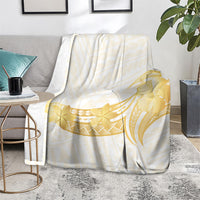 Polynesia White Sunday Blanket Polynesian Tattoo Plumeria Hibiscus Gold