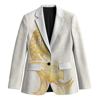 Polynesia White Sunday Blazer Polynesian Tattoo Plumeria Hibiscus Gold