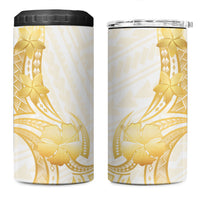 Polynesia White Sunday 4 in 1 Can Cooler Tumbler Polynesian Tattoo Plumeria Hibiscus Gold