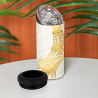 Polynesia White Sunday 4 in 1 Can Cooler Tumbler Polynesian Tattoo Plumeria Hibiscus Gold