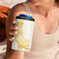 Polynesia White Sunday 4 in 1 Can Cooler Tumbler Polynesian Tattoo Plumeria Hibiscus Gold