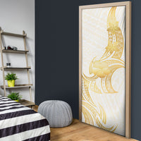 Polynesia White Sunday Door Cover Polynesian Tattoo Plumeria Hibiscus Gold