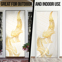 Polynesia White Sunday Door Cover Polynesian Tattoo Plumeria Hibiscus Gold