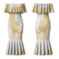 Polynesia White Sunday Family Matching Mermaid Dress and Hawaiian Shirt Polynesian Tattoo Plumeria Hibiscus Gold