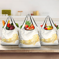 Polynesia White Sunday Grocery Bag Polynesian Tattoo Plumeria Hibiscus Gold