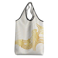 Polynesia White Sunday Grocery Bag Polynesian Tattoo Plumeria Hibiscus Gold