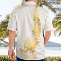 Polynesia White Sunday Hawaiian Shirt Polynesian Tattoo Plumeria Hibiscus Gold