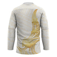 Polynesia White Sunday Hockey Jersey Polynesian Tattoo Plumeria Hibiscus Gold