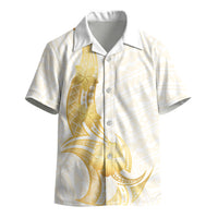 Polynesia White Sunday Kid Hawaiian Shirt Polynesian Tattoo Plumeria Hibiscus Gold