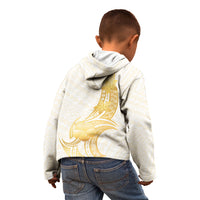 Polynesia White Sunday Kid Hoodie Polynesian Tattoo Plumeria Hibiscus Gold