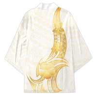 Polynesia White Sunday Kimono Polynesian Tattoo Plumeria Hibiscus Gold