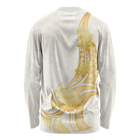 Polynesia White Sunday Long Sleeve Shirt Polynesian Tattoo Plumeria Hibiscus Gold