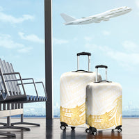 Polynesia White Sunday Luggage Cover Polynesian Tattoo Plumeria Hibiscus Gold