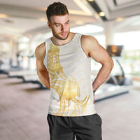 Polynesia White Sunday Men Tank Top Polynesian Tattoo Plumeria Hibiscus Gold