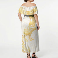 Polynesia White Sunday Off Shoulder Maxi Dress Polynesian Tattoo Plumeria Hibiscus Gold