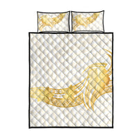 Polynesia White Sunday Quilt Bed Set Polynesian Tattoo Plumeria Hibiscus Gold