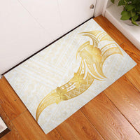 Polynesia White Sunday Rubber Doormat Polynesian Tattoo Plumeria Hibiscus Gold