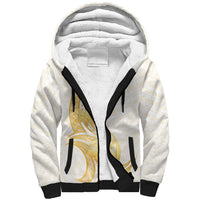 Polynesia White Sunday Sherpa Hoodie Polynesian Tattoo Plumeria Hibiscus Gold