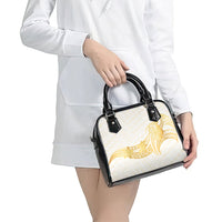 Polynesia White Sunday Shoulder Handbag Polynesian Tattoo Plumeria Hibiscus Gold