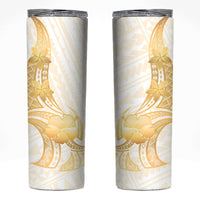 Polynesia White Sunday Skinny Tumbler Polynesian Tattoo Plumeria Hibiscus Gold