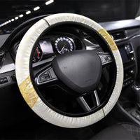 Polynesia White Sunday Steering Wheel Cover Polynesian Tattoo Plumeria Hibiscus Gold